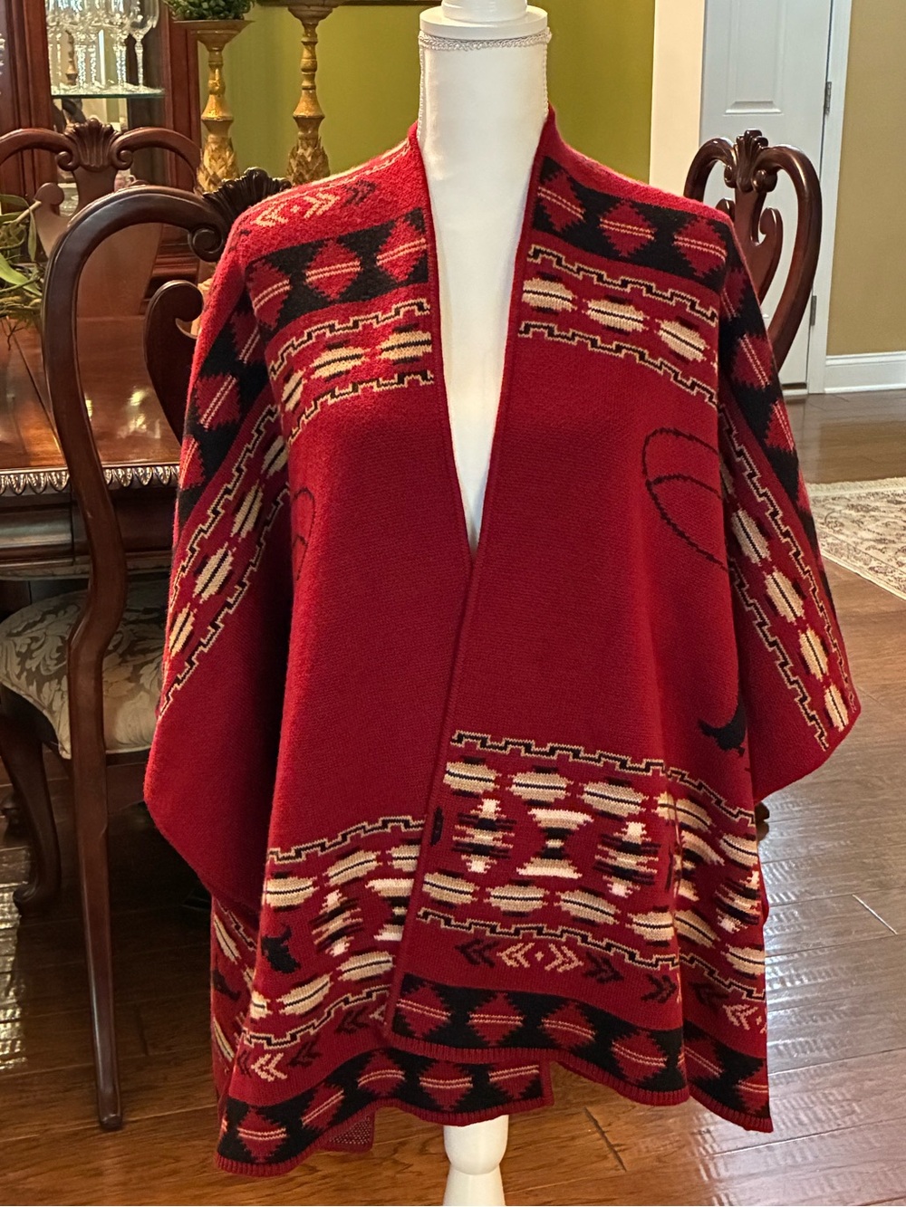 Pendleton Red Southwestern Patterned Poncho Cape